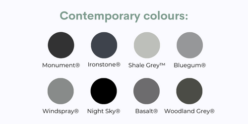 Our top choices for contemporary Colorbond® steel roof colours. Monument the most popular colour choice. 