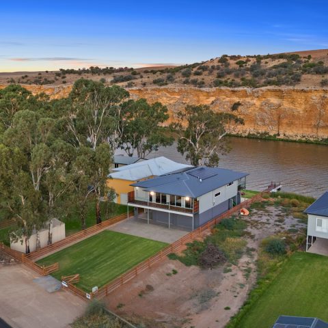 Aerial view on pole frame home, Walker Flat, South Australia