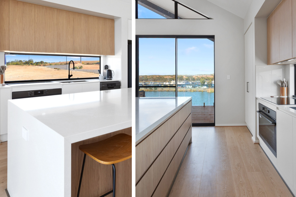 Warming the space with benchtops and kitchen cabinetry